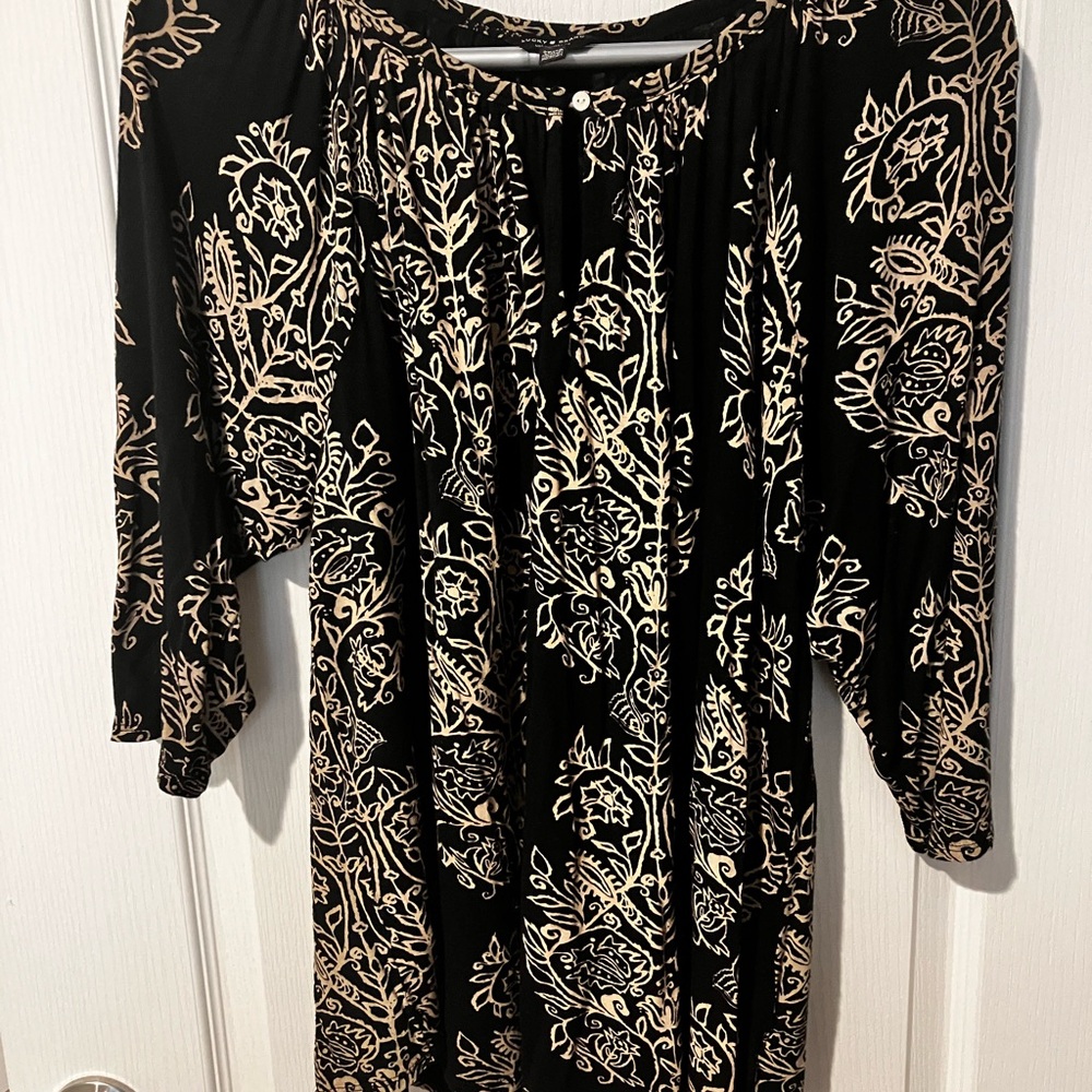 Lucky Brand Black and Cream Patterned Top
